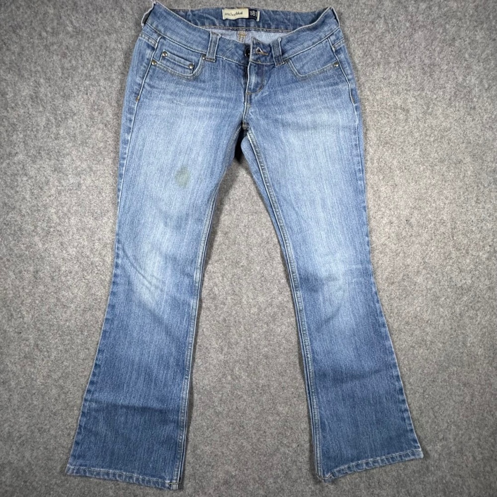 Anchor Blue Est 81 Womens Low‎ Rise Flare Jeans Medium Wash Denim Blue Y2K 26x26